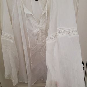 Lane Bryant 26W/28W White Linen type Boho Style top!